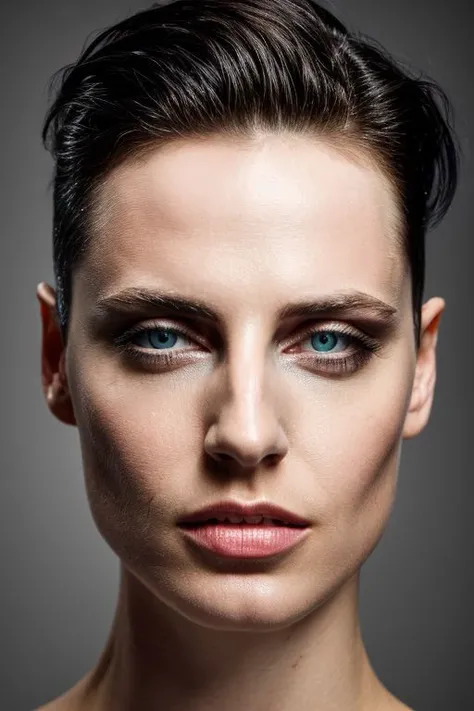 anj, full color portrait of woman, (slick undercut hair:1.0), (tilted angle, dutch angle:1.1),
masterpiece, best quality, sharp focus, 8k highres, ultra-detailed, rim light, (grey background:1.0),
<lora:CR-AntjeTraue-frankyfrank2k:1.1>