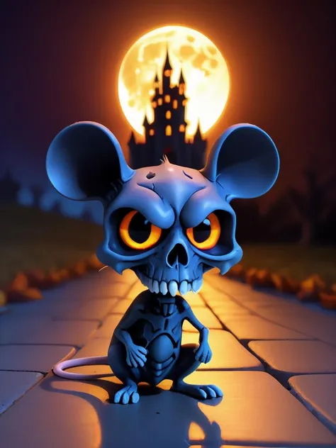 cartoon,3d, on a stone tile road, evil rat closeup, at night, bright moon, halloween style, spooky background, in front of a evil castle, (epoxy_skull:1.6), TSLoP <lora:epoxy_skull-sdxl:1> <lora:TSLoP:0.6>