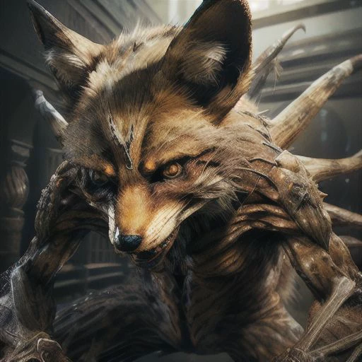 (cowboy shot) ,highly detailed, photorealism, U61yCre4ture, solo
(werefox), grotesque horror