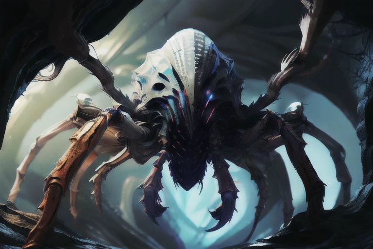 ((low angle)) ,highly detailed, photorealism, U61yCre4ture, solo
(phase spider), cave interior