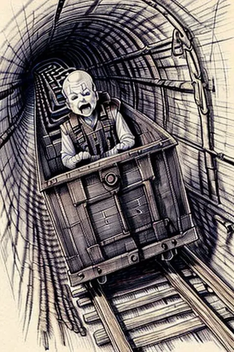 underground tunnel scene,
1 borg, cyborg, bald, gray skin, veins, metal armor, cable, eyepatch,
driving in box-shaped minecar,driving through a narrow dark underground tunnel in a dungeon,rusty,iron,box-shaped minecar,in box,railroad tracks,speed lines,dark background,floating hair,wind,, solo focus, neutral facial expression
tagrealisticpencil drawing(sketch:1.2)paintingrough sketch,(line art:1.2),meticulous painting,white papercharacter on paperblack and whiteextra lines,clear lines,shadow