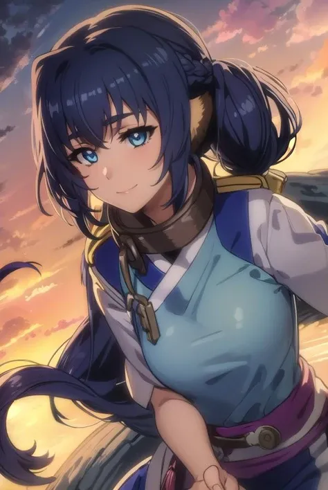 utawarerumonokarura, <lora:utawarerumono karura s2-lora-nochekaiser:1>,
karura, blue hair, animal ears, blue eyes, long hair, braided ponytail, smile,
BREAK tail, japanese clothes, kimono, collar, metal collar,
BREAK outdoors,
BREAK looking at viewer, (cowboy shot:1.5),
BREAK <lyco:GoodHands-beta2:1>, (masterpiece:1.2), best quality, high resolution, unity 8k wallpaper, (illustration:0.8), (beautiful detailed eyes:1.6), extremely detailed face, perfect lighting, extremely detailed CG, (perfect hands, perfect anatomy),