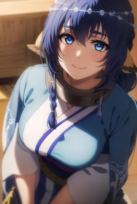 utawarerumonokarura, <lora:utawarerumono karura s2-lora-nochekaiser:1>,
karura, blue hair, animal ears, blue eyes, long hair, braided ponytail, smile,
BREAK tail, japanese clothes, kimono, collar, metal collar,
BREAK outdoors,
BREAK looking at viewer, (cowboy shot:1.5),
BREAK <lyco:GoodHands-beta2:1>, (masterpiece:1.2), best quality, high resolution, unity 8k wallpaper, (illustration:0.8), (beautiful detailed eyes:1.6), extremely detailed face, perfect lighting, extremely detailed CG, (perfect hands, perfect anatomy),