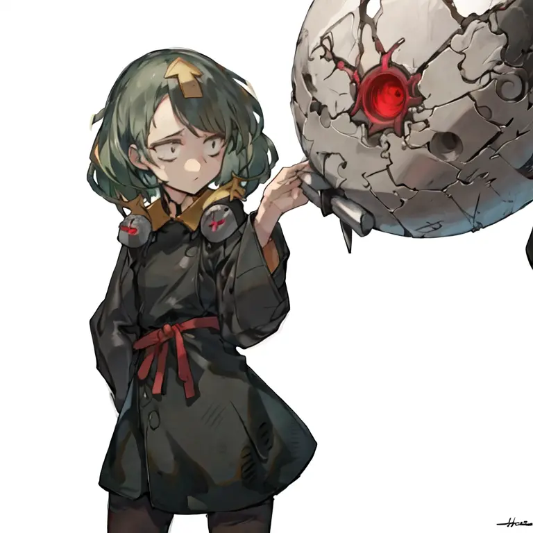 (masterpiece, best quality, high resolution, unity 8k wallpaper, extremely detailed CG:1.2), (illustration:1.0), beautiful detailed eyes, extremely detailed face, perfect lighting,white hair,  (perfect hands,perfect anatomy),arm behind back,  1girl, cute,, delilahms, long sleeves,[black hair: green hair], buttons, long dress, pantyhose,  cross, black dress  , <lora:DelilahMS:1>