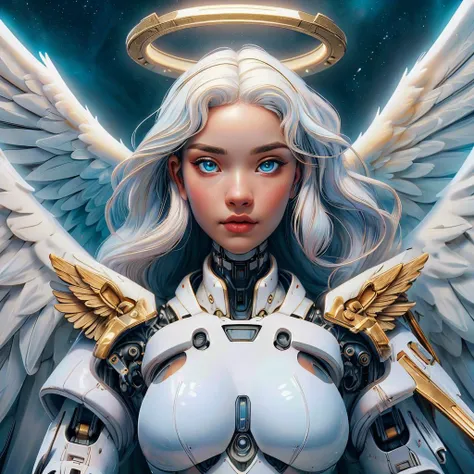 (close up photo of , 1girl, wearing white mecha suit, white latex stockings, long white hair, blue eyes, angel wings, angel halo:1.3) (Futuristic spacestation in background:1.2)<lora:add_detail:0.4>,   <lora:LatexAIV2:0.3> <lora:BlessedTech:0.7>, masterpiece, best quality, wide-angle Hyperdetailed, masterpiece, best quality, 8k, natural lighting, soft lighting, sunlight, HDR (High Dynamic Range), Maximum Clarity And Sharpness, Multi-Layered Textures, Photorealistic, Hyperrealistic, Hyperdetailed, analog style, detailed skin, matte skin, soft lighting, subsurface scattering, realistic, heavy shadow, masterpiece, best quality, ultra realistic, 8k, golden ratio, Intricate, High Detail, film photography, soft focus