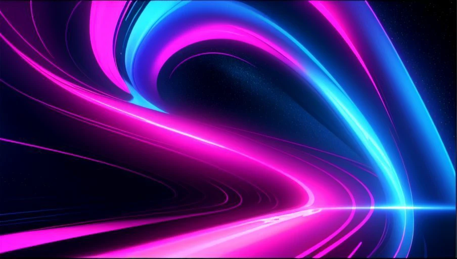 macos gradient wallpaper, 3D momentum and luminous color blending, abstract synthwave shapes, cosmic swirl