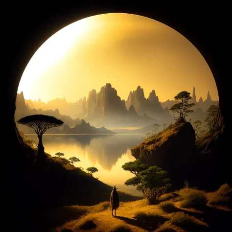 masterpiece, best quality, ultra-detailed, wallpaper, detailed, 8K, <lora:CosmicLandscapes:0.8>, CosmicLandscapes, strange growths, ((painting of an alien landscape)), ((lake)), ((planet)), ((thin atmosphere)), ((alien plants)), ((city)), rocks, chiaroscuro, beautifully lit, cinematic lighting, dramatic lighting, natural lighting, naturalism,((((golden ratio)))),by Bruce Pennington, Danny Flynn , people