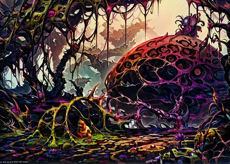 masterpiece, scenery, wallpaper, zoom layer, chicken coop, ultraterrestrial,
<lora:Cosmic Landscapes:1> mysterious, alien plants, strange growths, open