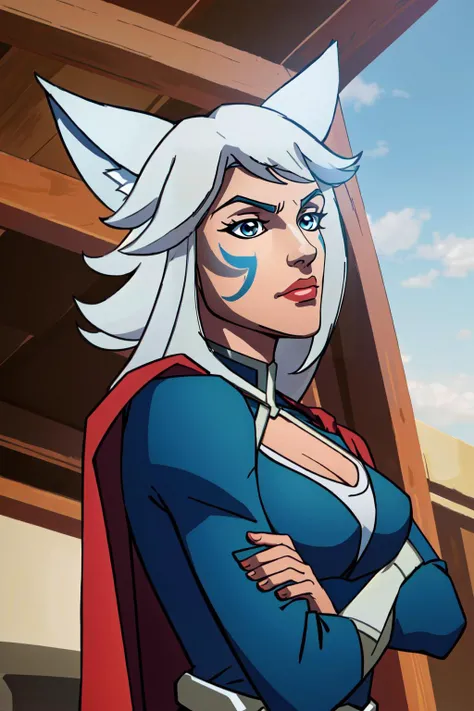 (masterpiece, best quality), intricate details,
1girl, <lora:Io:0.8> Io, IoDre, white hair, wolf ears, face paint,
arms crossed, red cape,