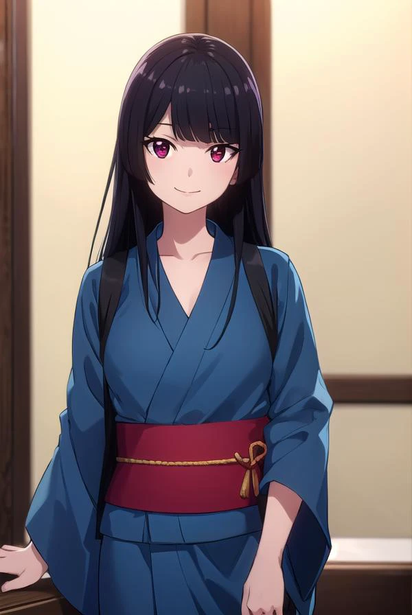 rorymercury, <lora:rory mercury s1s2-lora-nochekaiser:1>,
rory mercury, long hair, black hair, (red eyes:1.3), bangs, blunt bangs, hime cut, smile,
BREAK japanese clothes, kimono, (blue yukata:1.2), blue kimono,
BREAK indoors, onsen, hot spring,
BREAK looking at viewer, (cowboy shot:1.5),
BREAK <lyco:GoodHands-beta2:1>, (masterpiece:1.2), best quality, high resolution, unity 8k wallpaper, (illustration:0.8), (beautiful detailed eyes:1.6), extremely detailed face, perfect lighting, extremely detailed CG, (perfect hands, perfect anatomy),