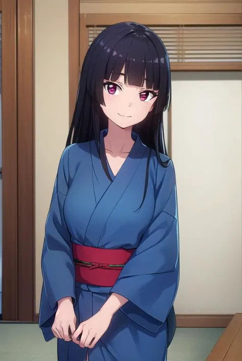 rorymercury, <lora:rory mercury s1s2-lora-nochekaiser:1>,
rory mercury, long hair, black hair, (red eyes:1.3), bangs, blunt bangs, hime cut, smile,
BREAK japanese clothes, kimono, (blue yukata:1.2), blue kimono,
BREAK indoors, onsen, hot spring,
BREAK looking at viewer, (cowboy shot:1.5),
BREAK <lyco:GoodHands-beta2:1>, (masterpiece:1.2), best quality, high resolution, unity 8k wallpaper, (illustration:0.8), (beautiful detailed eyes:1.6), extremely detailed face, perfect lighting, extremely detailed CG, (perfect hands, perfect anatomy),