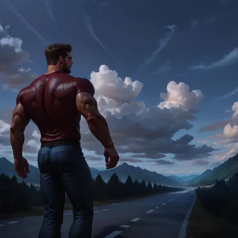 score_9, score_8_up, realistic, rating_questionable, bif,
<lora:ScenicHorizons:.75> highly detailed, intricate detail, modern architecture, cloud, hills, cloudy sky, high contrast, landscape, europe, ((muscular man standing on a road)),
, muscular male, glossy skin, bara, mature, male, handsome, <lora:egg_leonard-04:.5>, <lora:style_Concept Art DarkSide Style LoRA_Pony XL v6:1>