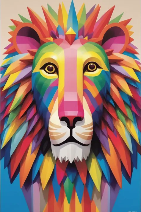 <lora:Okuda San Miguel Style:1>Okuda San Miguel Style - ecstasy Spirit Lion Jungel poster-like style