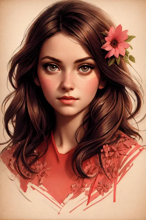 Charlie Bowater realistic Lithography sketch portrait of a woman, flowers, (gears:0.91), pipes, dieselpunk, multi-colored ribbons, old paper texture, highly detailed, photorealistic:1.35, <lora:add_detail:0.5>