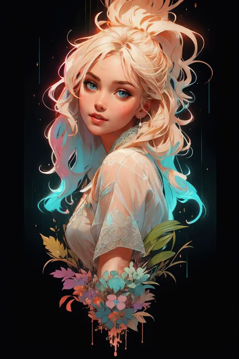 beautiful young woman, wearing trendy clothing, light blond hair, Attractive posing, Full body, perfect detailed face, frame the head, Odd-eye, glamour, wet skin, Wet hair, rain, hyperdetailed painting, luminism, art by Carne Griffiths and Wadim Kashin concept art, 4k resolution, fractal isometrics details bioluminescens, intricately detailed, cinematic, trending on artstation, Isometric, Centered, hypereallistic cover photo, awesome full color, hand drawn, gritty, realistic mucha, intricate, hit definition, cinematic, Rough sketch, bold lines, on paper.