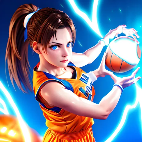 (basketball player girl), ponytail hair, pretty  face: 1.7, perfect face:1.5, blue energy on eyes,
medium breasts,  pale skin, (tall girl), height 180 cm, orange basketball clothes, energy ball, electricity, aura, blue power on hands, (((charging, kamehameha))), <lora:Kamehameha_V1:0.9>
8k, 3d, [(best quality:1.5, hyperrealistic:1.5, photorealistic:1.4, madly detailed CG unity 8k wallpaper:1.5, masterpiece:1.3, madly detailed photo:1.2), (hyper-realistic lifelike texture:1.4), (octane render, unreal engine 5), realistic eyes:1.2, ]