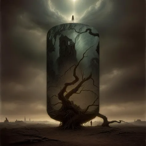 highly detailed photograph of a mysterious ruined castle overlooking a twisted dead tree, hyperdetailed award winning fantasy landscape photograph, gothic horror, dark fantasy art, masterpiece painting, elden ring, lord of the rings, art by Michael whelan, <lora:add_detail:0.7> <lora:DestroyedPortrait-000150:0.5>