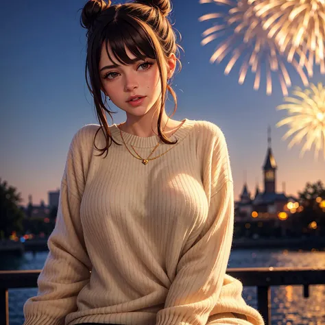 leaelui
BREAK wearing pullover
BREAK with hair styled as mussed-up bun
BREAK (watching fireworks at night:1.1)