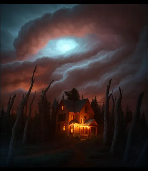 Haunted house in a windblown pine forest beneath an astral vortex, <lora:add_detail:1> <lora:epi_noiseoffset2:0.6>