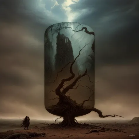 highly detailed photograph of a mysterious ruined castle overlooking a twisted dead tree, hyperdetailed award winning fantasy landscape photograph, gothic horror, dark fantasy art, masterpiece painting, elden ring, lord of the rings, art by Michael whelan, <lora:add_detail:0.7> <lora:DestroyedPortrait-000150:0.5>