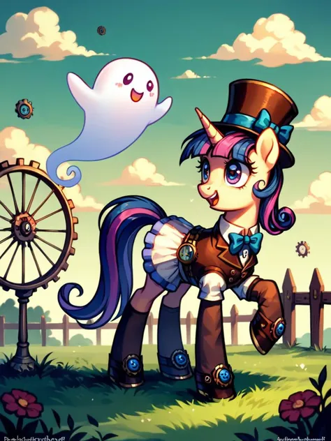 score_9, score_8_up, score_7_up, source_pony, cute ghost with longing gaze in wonderland, magical, whimsical, fantasy art concept, steampunk, intricate details, best quality, masterpiece, ultra sharp