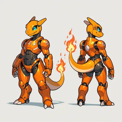 score_9, score_8_up, score_7_up, score_6_up, score_5_up, score_4_up, (derpibooru_p_95), source_furry, rating_save, digital art, full body, robot charmander, cybernetic eyes, armored body, simple white background