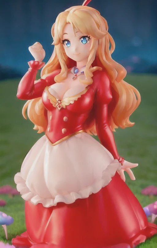 35 mm, 8k, cinematic lighting, cinematic backdrop, plastic material, View of gorgeous meadow with happy girl in red, animation pixar style, pendleton ward, magali villeneuve, artgerm, rob rey and kentaro miura style, golden ratio, behance, trending on art station <lora:Plastiq:0.7>