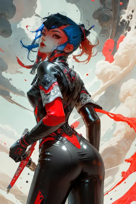 <lora:countess_(paragon)-000015:1.0> countess \(paragon\), paragon, latex, female,
red hair, blue hair,
<lora:Unleashed_V1.5_prunned:1.95> clouds, colorful,, shiny, shiny hair, shiny skin, shiny clothes