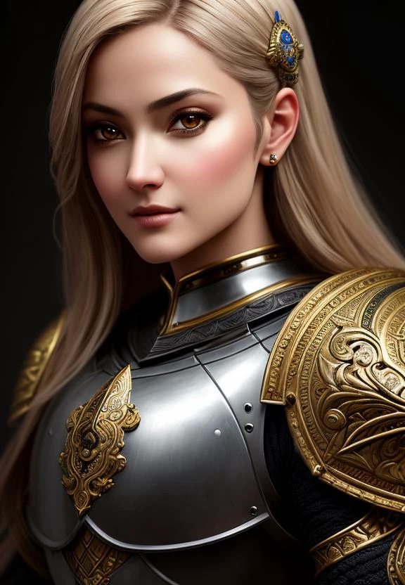female knight, heavy armor, intricate, ornate, medium portrait, photorealistic, eyes, (pixarstyle:1.2), illustrated by Helene Knoop, pupils, hypermaximalised, face, detailed skin, beautiful, good anatomy, detailed and intricate, centered, skin pores, subsurface scattering, masterpiece, best quality, sharp focus, absurdres,