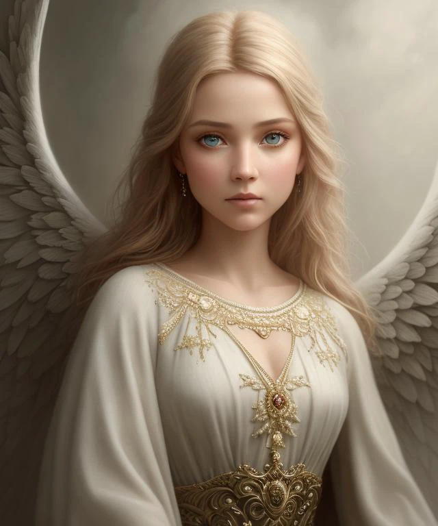 humble angel, fog, fantasy, ultra wide shot, photorealistic, eyes, (pixarstyle:1.2), Helene Knoop, pupils, hypermaximalised, face, detailed skin, ornate dress, beautiful, good anatomy, detailed and intricate, centered, skin pores, subsurface scattering, masterpiece, best quality, sharp focus, absurdres,