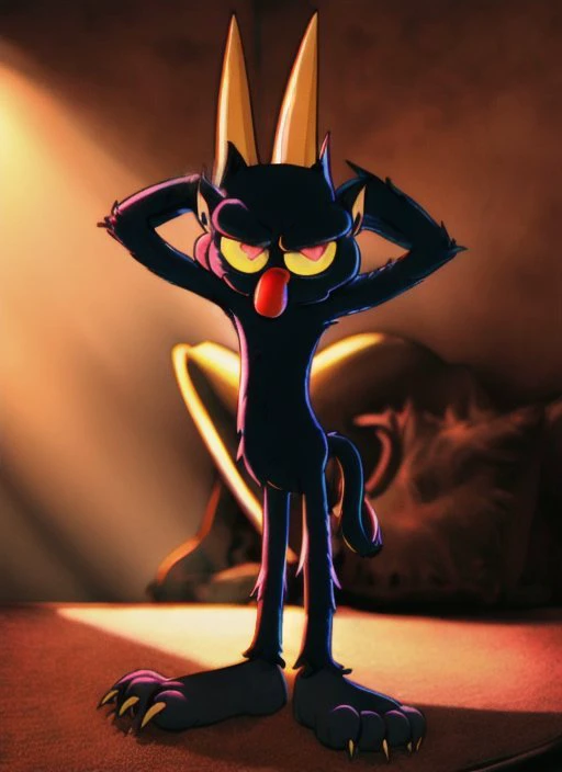 the cute fur sexy devil \(cuphead\) ,yellow sclera, beautiful eyes, red nose, cute demon, cute little horns, claws, black fur, fewer digits, demon tail, looking at viewer, cute, sitting, red ass, he sits with his legs up showing his ass with his paws spread apart sexy pose, extreme detail, masterpiece, <lora:loracupheaddevilv4:0.8> shows paws
cgi, high detail, best quality, HDR, high quality, high-definition, 8k wallpaper, intricate details, Full-HD,detailed lighting, cinematic lighting, detailed fur
<lora:heart_eyes_v1.0:2.75> <lora:sleepy_v100:0.6>
