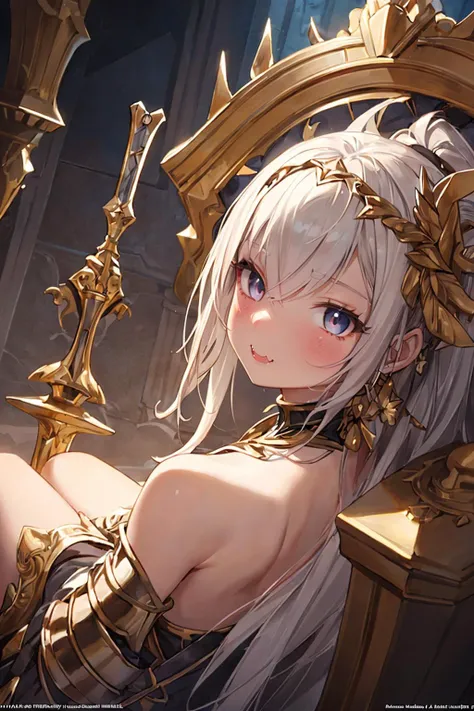 (masterpiece, top quality, best quality, official art, beautiful and aesthetic:1.3), (1girl:1.3), extreme detailed, colorful, highest detailed,((ultra-detailed)), (highly detailed CG illustration), ((an extremely delicate and beautiful)), cinematic light, petite, solo, (abstract art:1), portrait, active pose, over head lighting, sitting, relics, god, myths, goddess, relics, royal, armored dress, weapon, valkyrie,