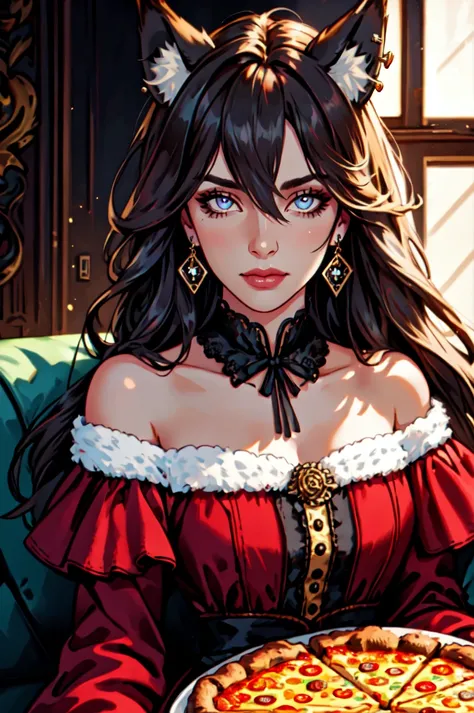 VictorianFoxGirl, detailed face, detailed eyes, official art, Pizza-TV-Couch