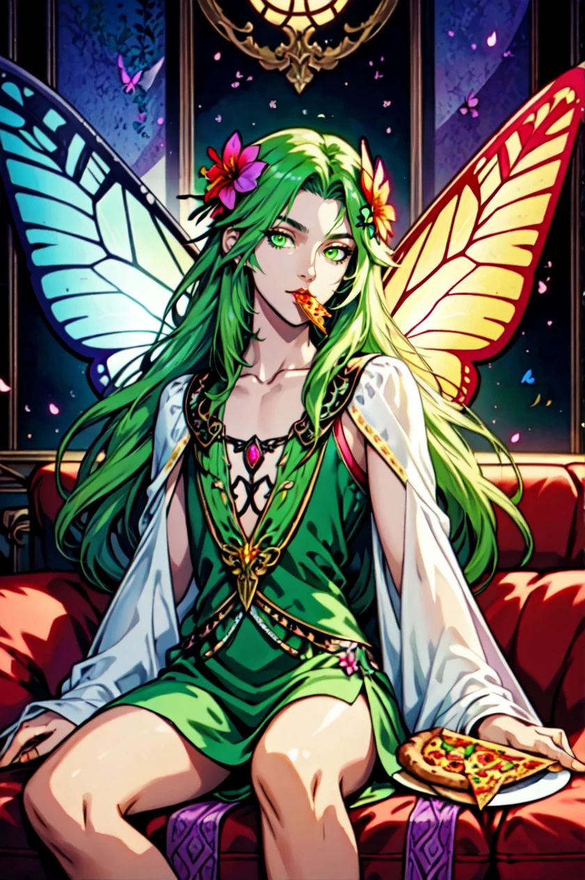 detailed face, detailed eyes, official art, Pizza-TV-Couch GenderlessFaeVibes GenderFreeVibes