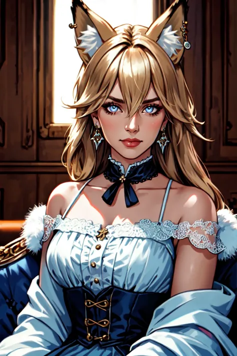 VictorianFoxGirl, detailed face, detailed eyes, official art, Pizza-TV-Couch