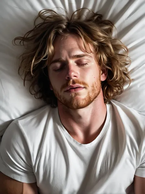 aaronsynthxl, studio portrait, realistic, wavy messy hair,
neutral expression,
lying down, from above, on a mattress, eyes closed, sleeping, sleep, closed eyes,
bara,