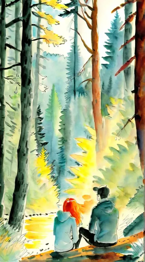 drawix2 lovers in forest colorful<lora:drawix2:1>