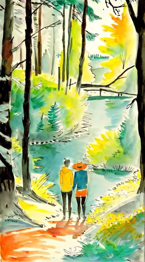 drawix2 lovers in forest colorful<lora:drawix2:1>
