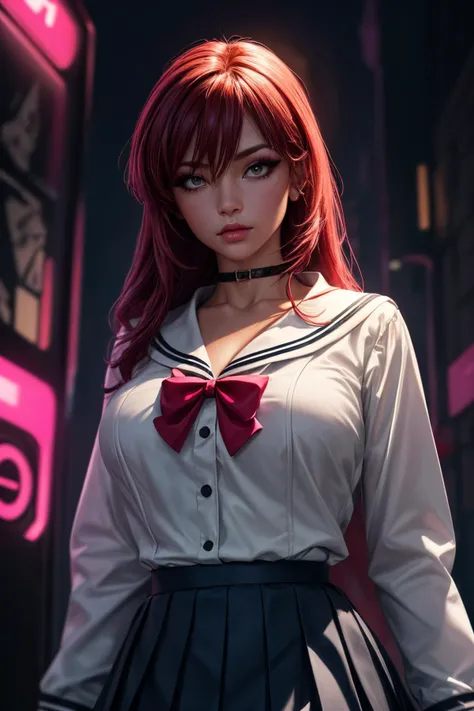 long hair, 1girl, hair ornament, twintails, solo, breasts, blue eyes, cleavage, bow, bear hair ornament, necktie, blonde hair, smile, bangs, large breasts, looking at viewer, collarbone, shirt, nail polish, red bow, black shirt, underwear, bra, skirt, choker, black bra, sleeves rolled up, white necktie, red nails, open mouth, pleated skirt, red skirt, shiny, teeth, medium breasts, miniskirt, shiny hair, upper body, school uniform, pink hair, boots, upper teeth only, plaid skirt, blush, knee boots, plaid, black footwear, cross-laced footwear, junko enoshima undressing,
Pure_Innocent_girl, pale skin