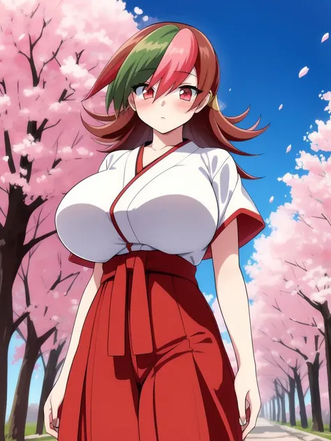 Nishikino maki,love live, leaning forward, shiranui mai kimono, exposed thighs, cleavage, sleeveless,one hand behind back on hip