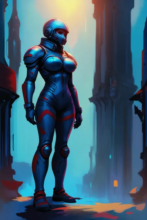 digital painting, epic fantasy, scifi city,ghostly,Wondrous fantasy megastructure outside of reality, scifi, galactic gothic, gladiator, full body, wearing space suit<lora:EnvyStarlightConfetti01:1>