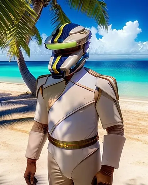 <lora:breen_lora:0.8>, breen, wide shot, full body, photograph of a breen man, wearing breen uniform and breen mask, gloves, centered subject, on the beach, tropical beach with palm trees and ocean in background, canon eos r5, high quality, highly detailed, 8k, outdoors, perfect summer day