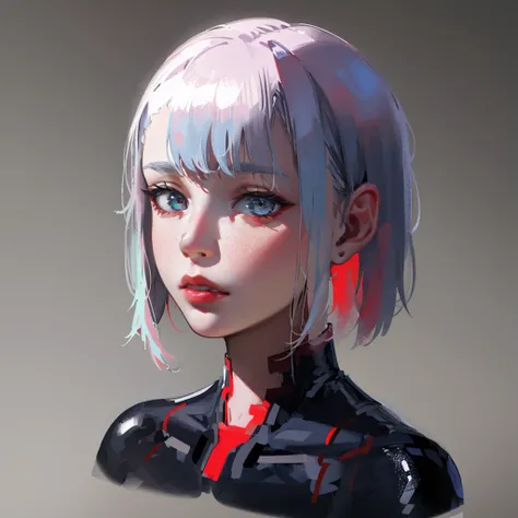 masterpiece, 1girl,<lora:lucyCyberpunk_35Epochs:0.8>, looking at viewer, beautiful eyes, 3d face, lustrous skin, origen, simple background, red hair,