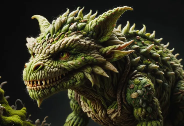 hyper detailed masterpiece, dynamic, awesome quality,zwuul, goblin, imaginative and mischievous character with a hunched posture, glowing beady eyes, and a malevolent grin. use earthy green and brown tones for its mottled skin, and add small, stubby horns on its sloping forehead, scraggly moss-like hair,sharp jagged teeth in its wide mouth, goblin should be small in stature, around 2 to 3 feet tall, fantasy <lora:zwuul:0.85>