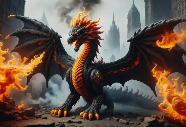 hyper detailed masterpiece, dynamic, awesome quality,zwuul, ifrit, large supernatural being, fiery smoky appearance, humanoid shape, muscular build, emanating flames and smoke from body, flaming eyes and facial features, wings made of fire, coloration from red to black, element of fire, powerful and malevolent, formidable and elemental force, cyclonic,harmful,public transportation,gleeful,atmospheric pressure,tempest,balance,play zones,nimbused,pollutant <lora:zwuul:0.85>