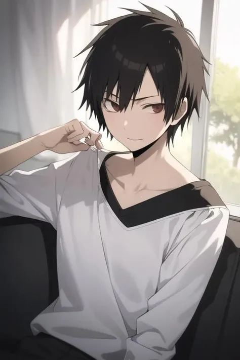 masterpiece, best quality, high quality, 1boy, solo, male focus, looking at viewer, upper body, <lora:orihara_izaya:0.70>, orihara_izaya