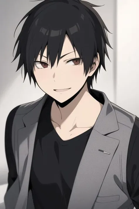 masterpiece, best quality, high quality, 1boy, solo, male focus, looking at viewer, upper body, <lora:orihara_izaya:0.70>, orihara_izaya