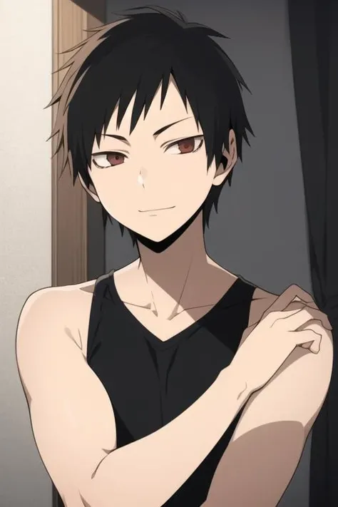 masterpiece, best quality, high quality, 1boy, solo, male focus, looking at viewer, upper body, <lora:orihara_izaya:0.70>, orihara_izaya