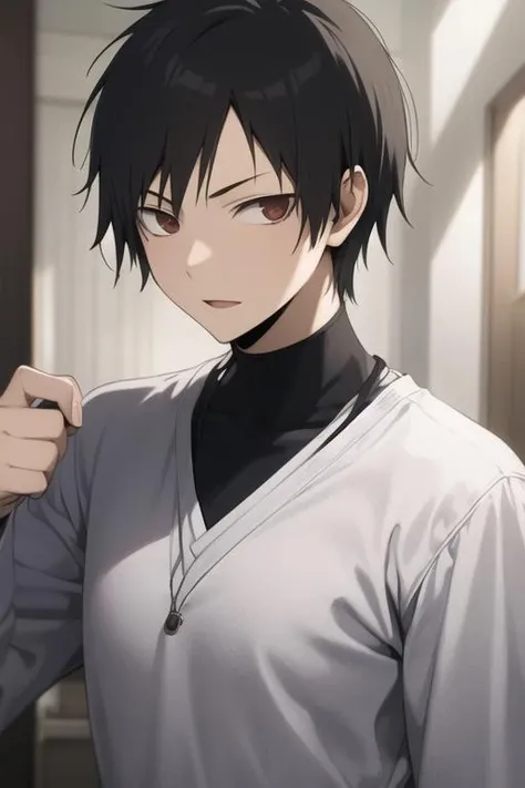 masterpiece, best quality, high quality, 1boy, solo, male focus, looking at viewer, upper body, <lora:orihara_izaya:0.70>, orihara_izaya