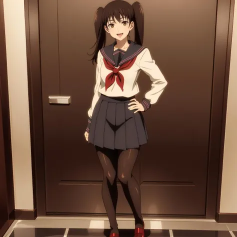 masterpiece,high quality,
<lora:takada001:0.7>,looking at viewer,smile,open mouth,
takada,1gir,ltall female,
twintails,brown eyes,
serafuku,
pleated skirt,
pantyhose,
full body,